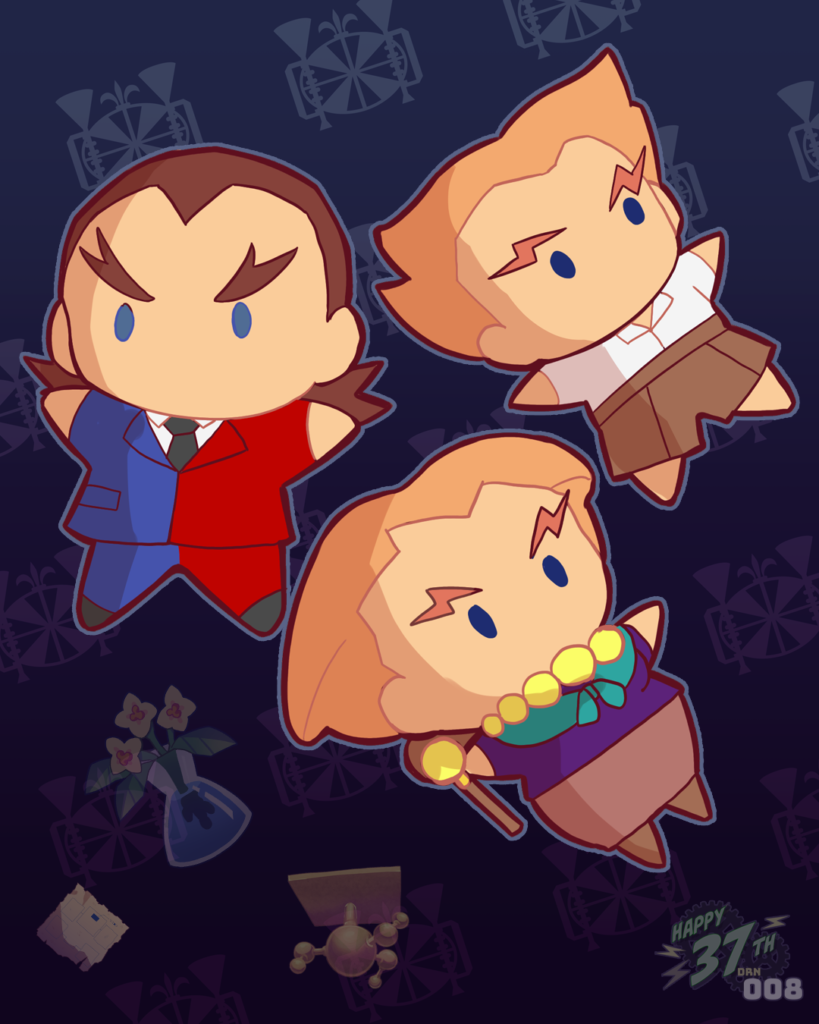 Drawing depicting plushie versions of young Count Zap Jack, his mother Tesla, and older brother Gauss