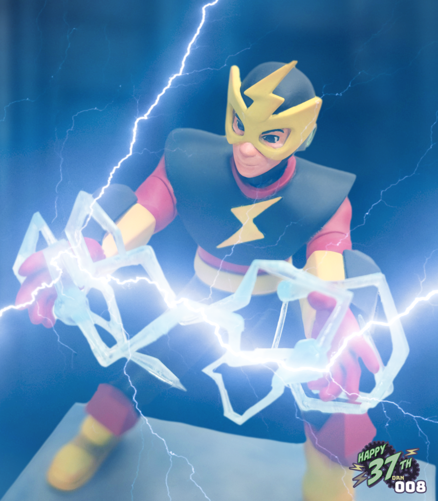 Photo of fan figure depicting Ruby Spear Elecman posing while shooting electricity