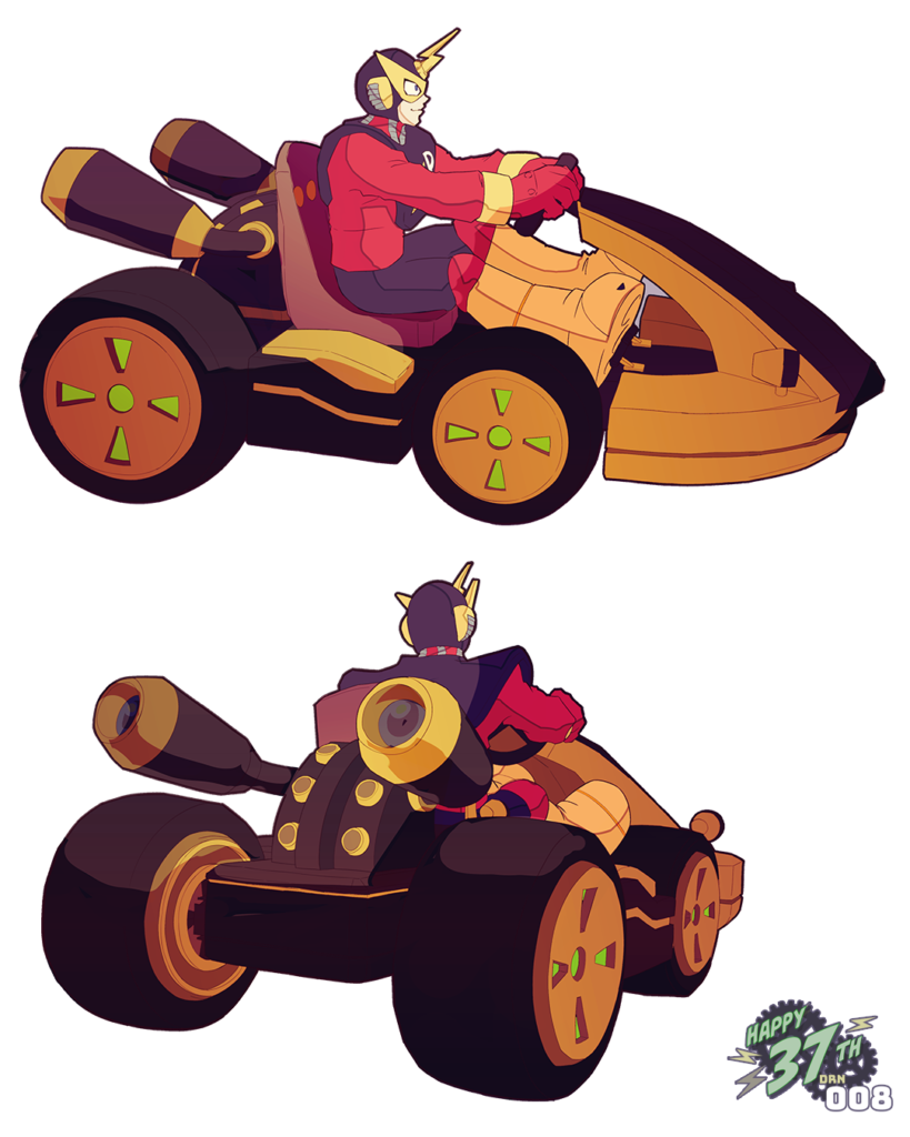 Fan drawing of Megamix Elec riding a go kart