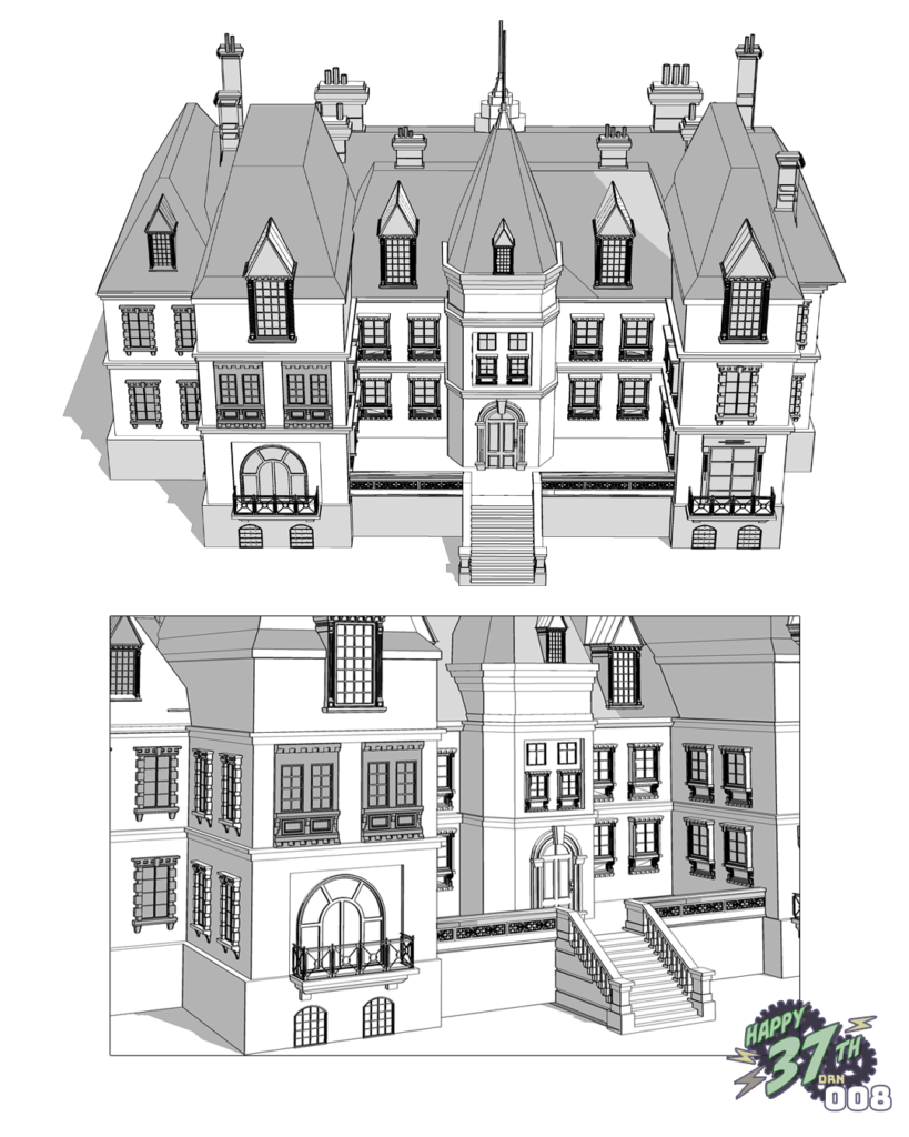 Lineart render dedicating my 3d model of the Electil/Zap mansion